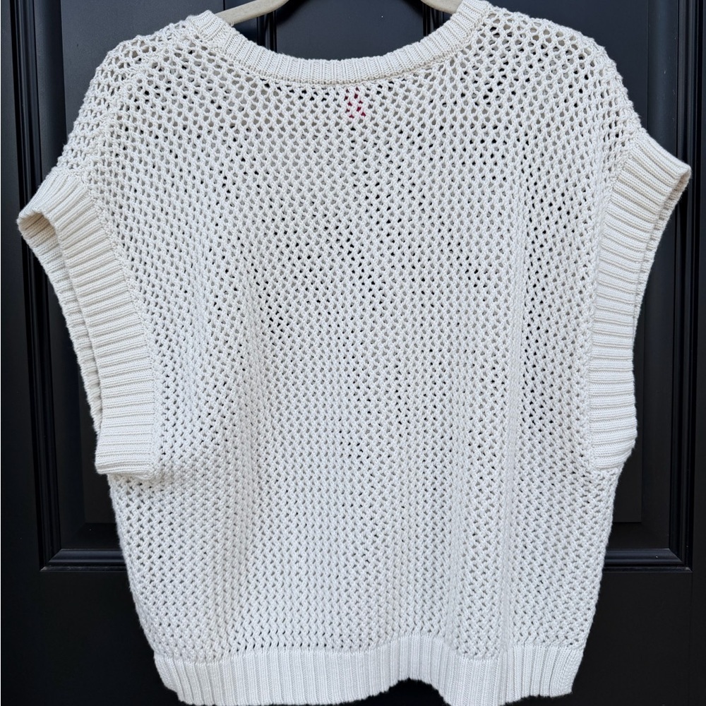 Vince Camuto Cream Open Knit Short Sleeve Crew Sweater - Picture 3 of 3